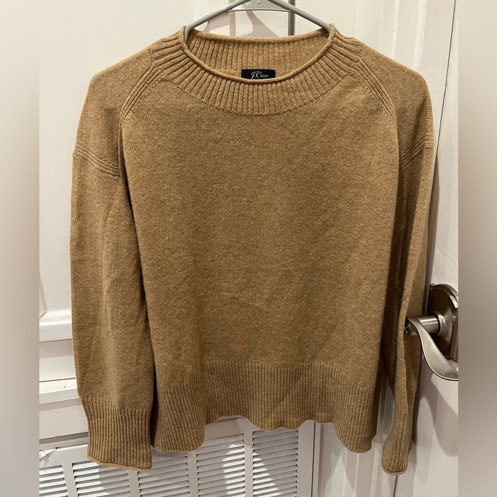 J. Crew “Everyday” tan cashmere ribbed neck sweater